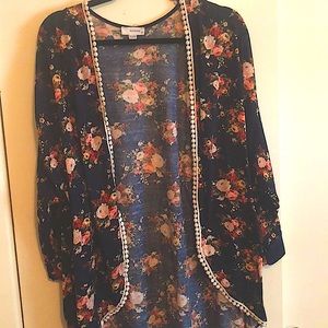 Navy Floral Oversized Drapey Cardigan/Kimono